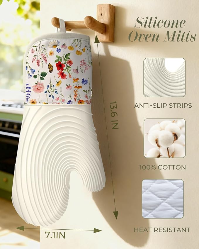 Slohif Long Silicone Oven Mitts Heat Resistant - Image 2