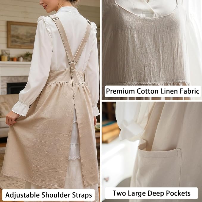 Uaussi Cotton Linen Apron Cross Back Work Apron - Image 2