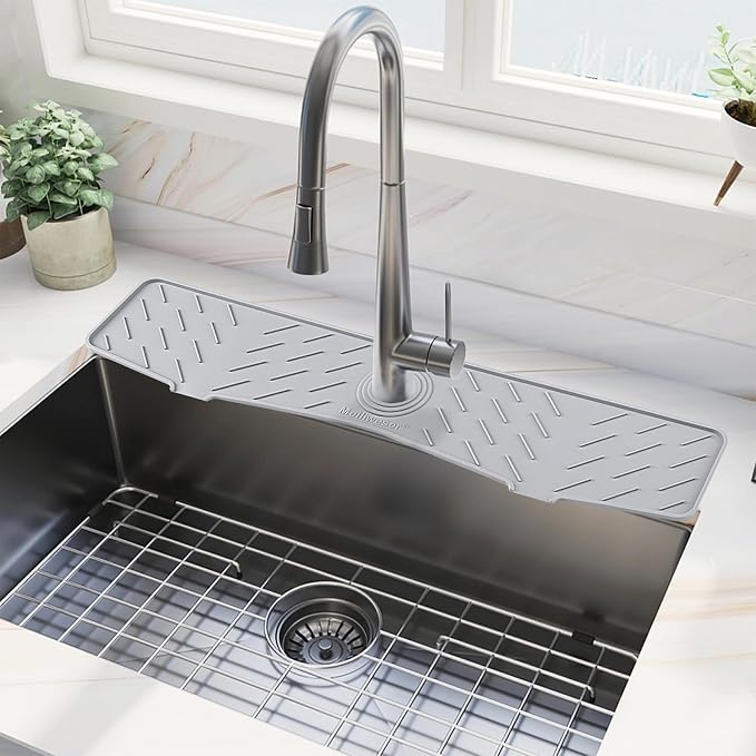 Faucet Mat for Kitchen Sink – 24” x 5.1” Extra-Long Silicone Splash Guard by Meiliweser