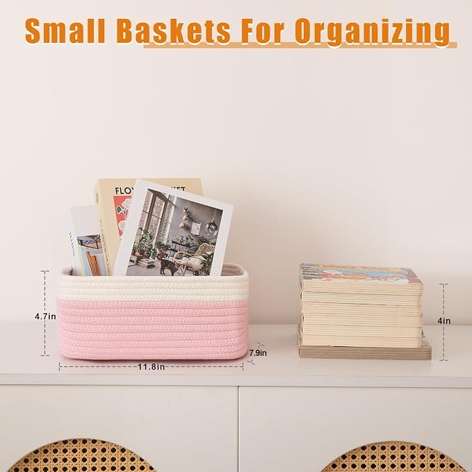OIAHOMY 4 Pack Storage Baskets for Organizing, Small Bins for Shelves, Cute - Image 2