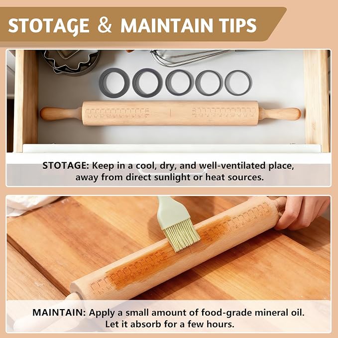 Long Adjustable Wood Rolling Pin: 21.1 Inch Rolling Pin - Image 8