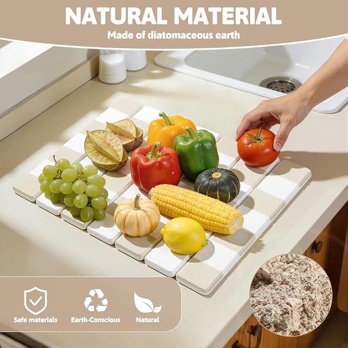 Yamaziot Stone Drying Mat for Kitchen Counter, Quick-Dry Diatomaceous Earth Mat - Image 5