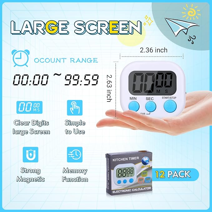 Mwellewm 12Pcs Digital Timers for Classroom Kitchen Timers for Cooking Small - Image 5