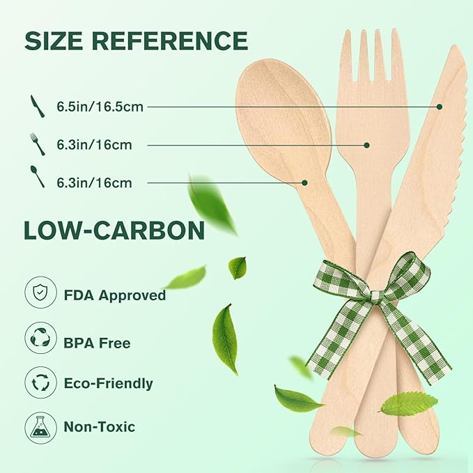 400PCS Eco-Friendly Disposable Wooden Utensil Set – Compostable Biodegradable - Image 5