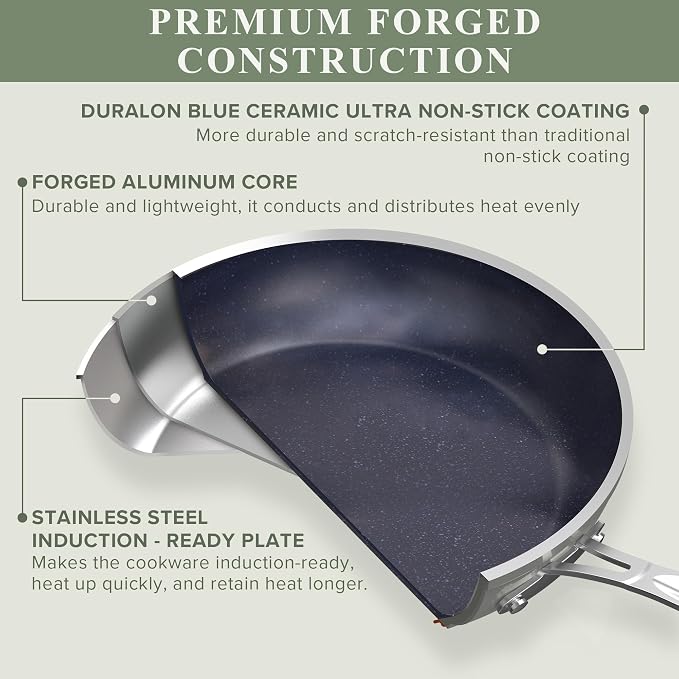 Nuwave Healthy Duralon Blue Ceramic Nonstick Cookware Set, Diamond Infused - Image 2