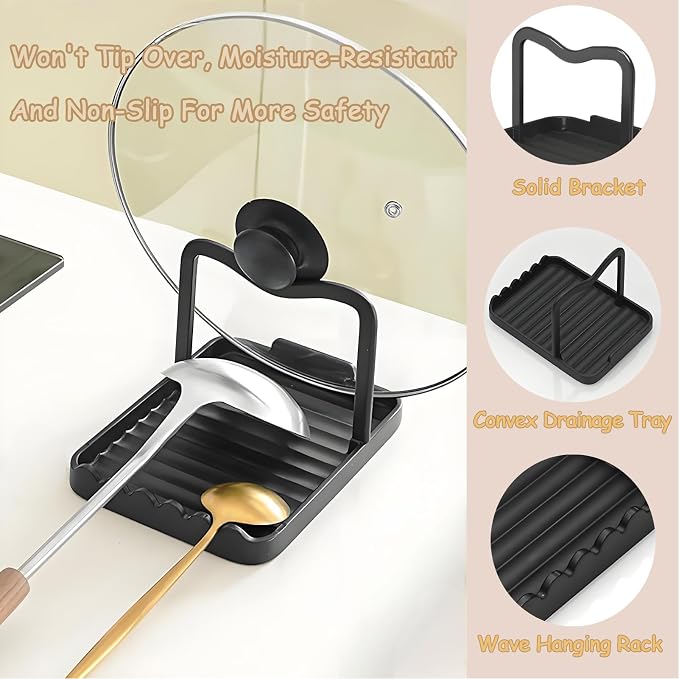 Spoon Rest with Lid Holder, Stainless Steel Lid Holder While Cooking & - Image 4
