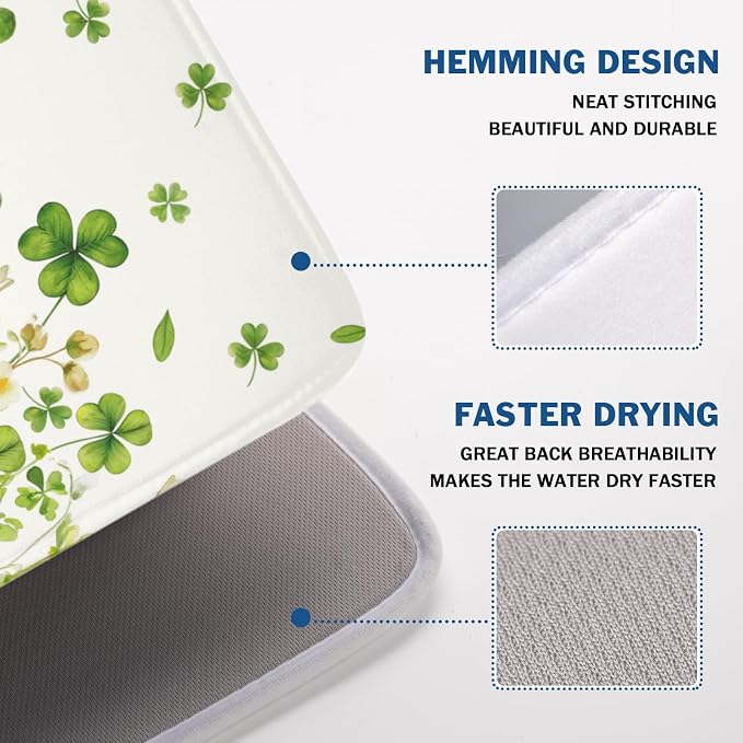 St Patrick's Day Dish Drying Mat 18 x 24 Inch Green Clover Dish Drainer Rack - Image 4