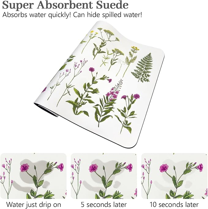 Bloss Dish Drying Mat, Spring Flower Printed Coffee Bar Mat, Kitchen Counter Mat - Image 5