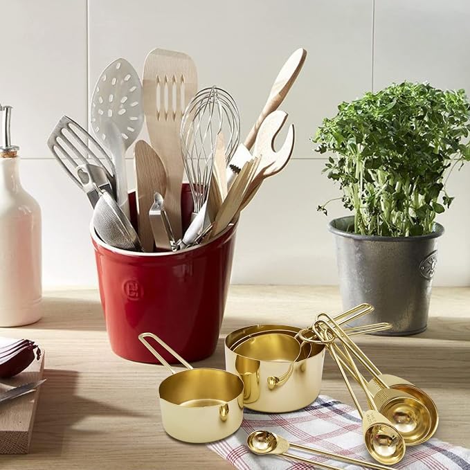 Gold Measuring Cups and Spoons Set of 8 pcs, Stainless Steel Measuring Cups and - Image 5