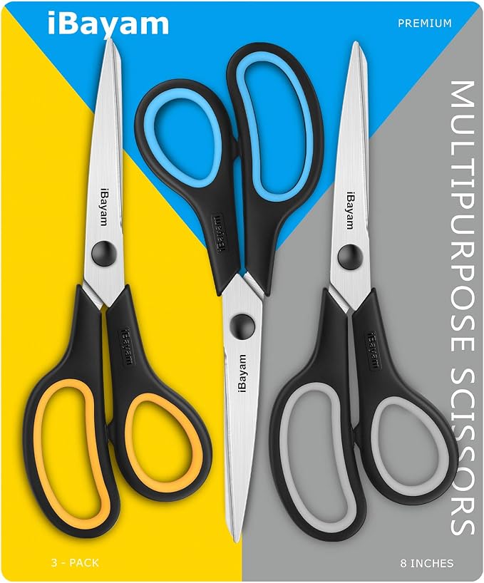 Scissors All Purpose, iBayam 8" Heavy Duty Scissors Bulk 3-Pack, 2.5mm - Image 7