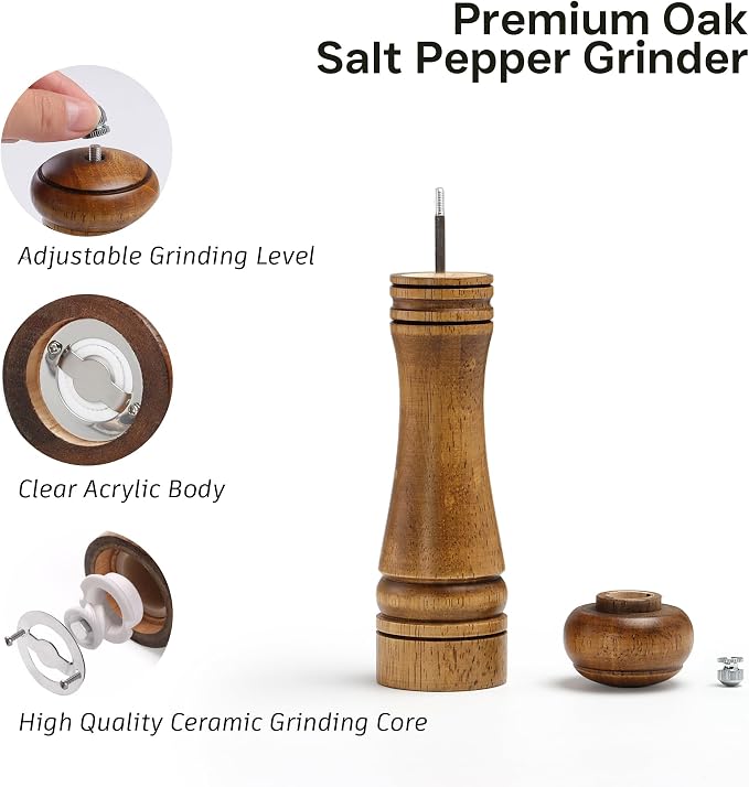 Wood Salt and Pepper Grinder, Salt Grinder and Pepper Mill, Oak Wood Shakers - Image 2
