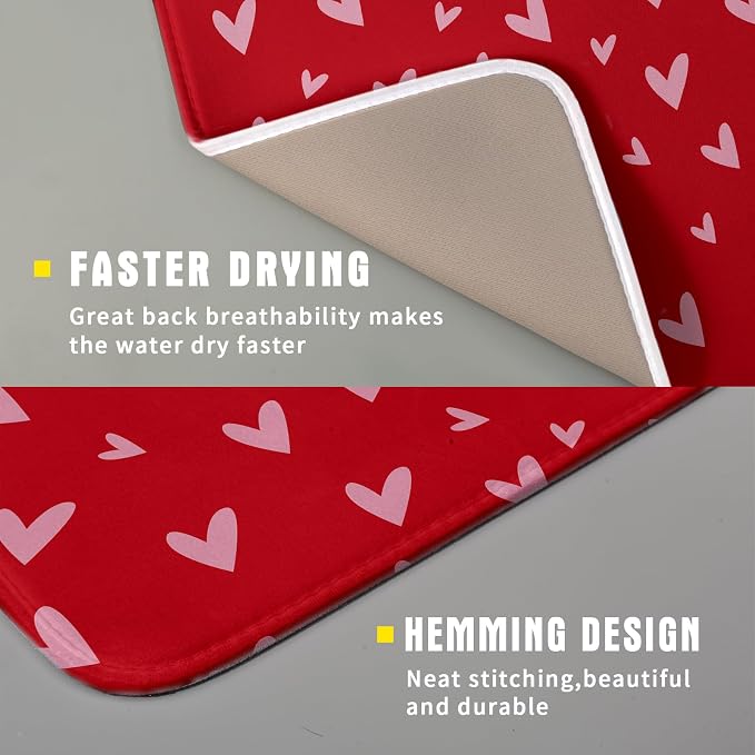 Valentines Dish Drying Mat for Kitchen Counter 16x18 Inch Valentine's Day Red - Image 3
