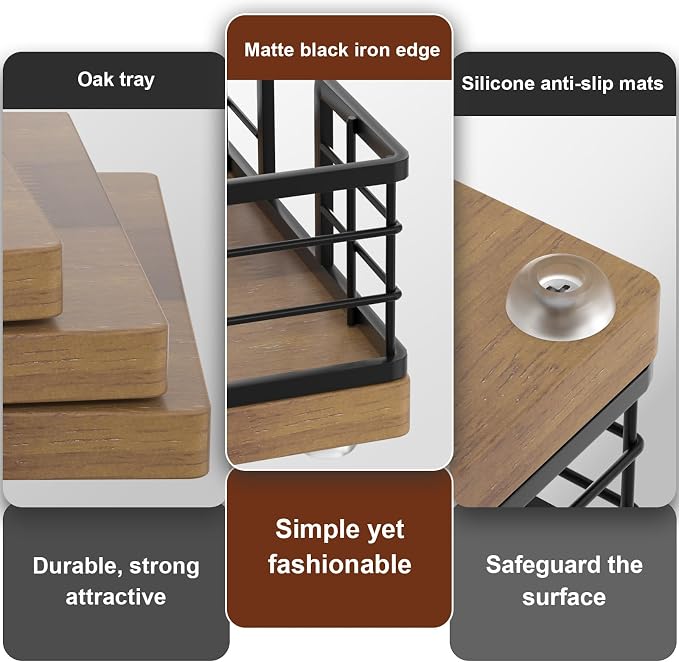 Wican Guest Towel Holder Tray for Bathroom, Oak and Iron Napkins Holder for - Image 4