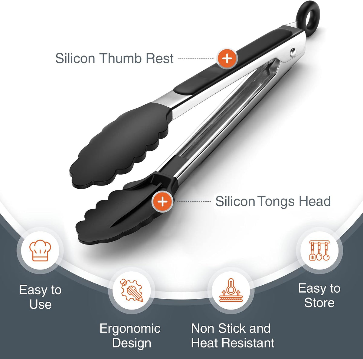 Kitchen Tongs with Silicone Tips - Stainless Steel tongs for cooking