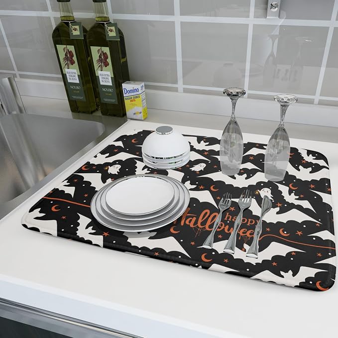 Halloween Drying Mats for Kitchen Counter 18”x24” Happy Halloween Spooky Bat - Image 6