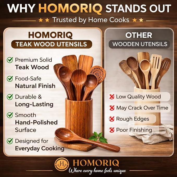 9 Piece Premium Teak Wooden Cooking Utensils Set- Spoons and Spatulas - Image 6