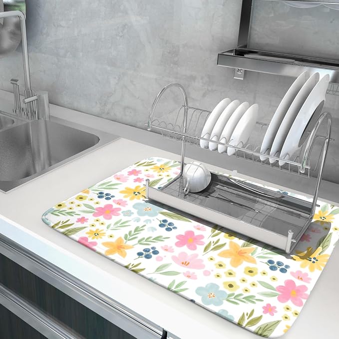 Spring Dish Drying Mat for Kitchen Counter Cute Floral Summer Holiday - Image 5
