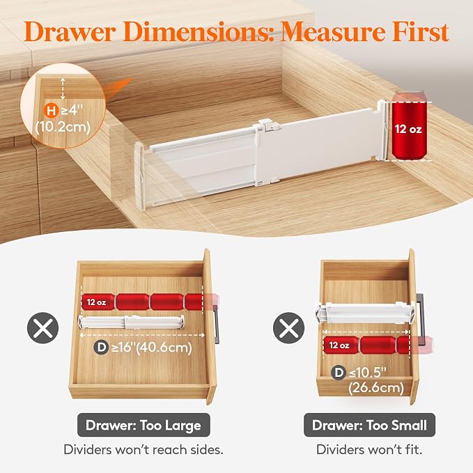 Lifewit 4" Tall 14 Pack Drawer Dividers, 27-42cm/10.5-16.5" Expandable Drawer - Image 3