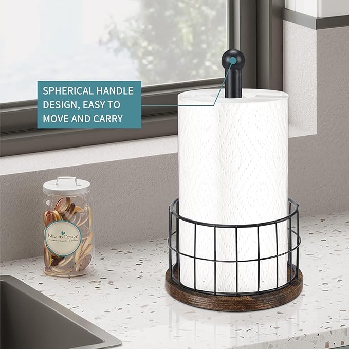 YINMIT Wood Paper Towel Holder Countertop, Farmhouse Paper Towel Holder - Image 3