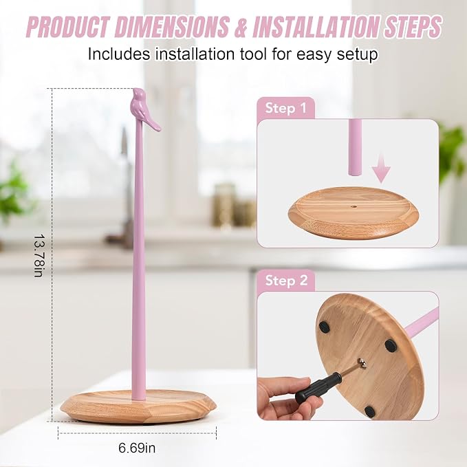 Wooden Paper Towel Holder countertop, Stylish Bird Shaped, Solid Wood Base&Iron - Image 7