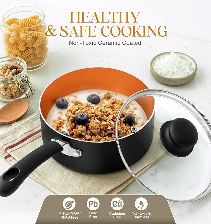 MICHELANGELO Ceramic Saucepan Set 1.5QT & 2QT & 3QT Nonstick Sauce Pans - Image 4