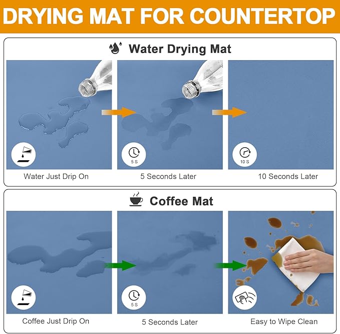 Dish Drying Mats for Kitchen Counter, Waterproof Coffee Mat for Countertop - Image 3