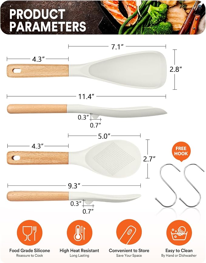 Cooking Spoon and Rice Scooper for Nonstick Cookwares, Wood Handle Spoon for - Image 2