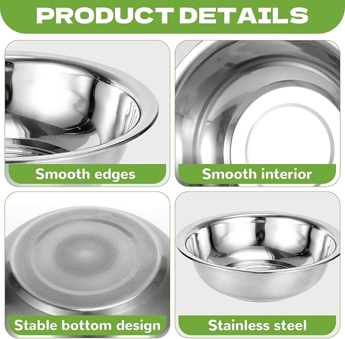 10 PCS Stainless Steel Mixing Bowls 13 Inch 8 Qt Extra Large Metal Basin - Image 3