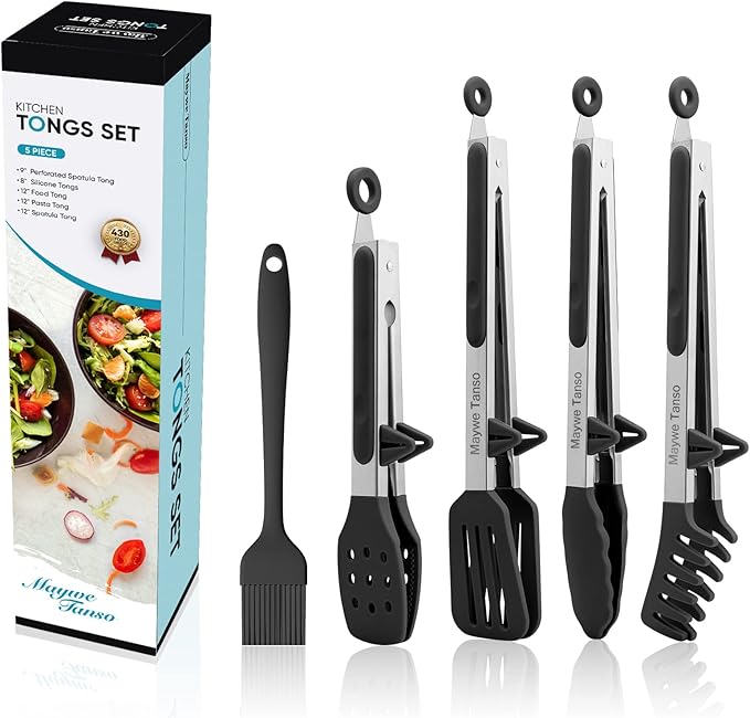 5-Pack Silicone Tongs for Cooking, Maywe Tanso 4PCS 13-Inch Kitchen Tongs by MayweTanso
