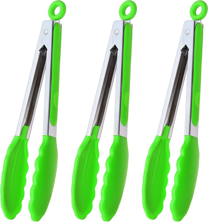 HINMAY Silicone Tongs 9-Inch Stainless Steel Locking Kitchen Tongs by HINMAY