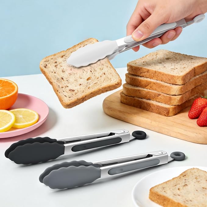 7-Inch Silicone Tongs Pack of 6, Small Stainless Steel Tongs - Image 5