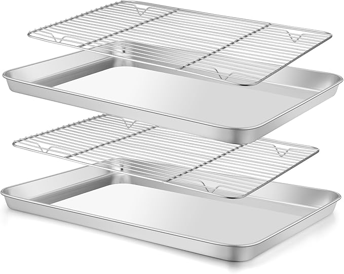E-far Baking Sheet with Wire Rack, Stainless Steel Cookie Sheets Pan & Cooling by E-far
