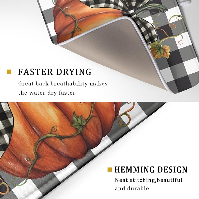 Fall Drying Mats for Kitchen Counter Fall Pumpkin Dish Drying Mat 18 x 24 Inch - Image 3