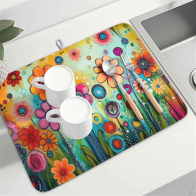 Abstract Colorful Floral Dish Drying Mat - Image 8