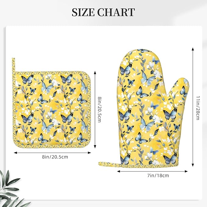 Oven Mitts and Pot Holders Watercolor Pastel Butterfly Flower Silicone Kitchen - Image 3