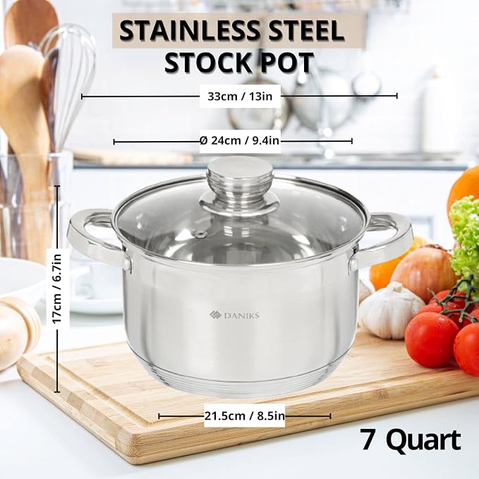 Daniks Standard 7 Quart Stainless Steel Stock Pot - Image 3