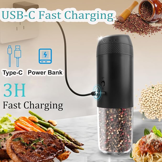 Gravity Electric Salt and Pepper Grinder Set, Automatic Salt Pepper Mill Grinder - Image 4