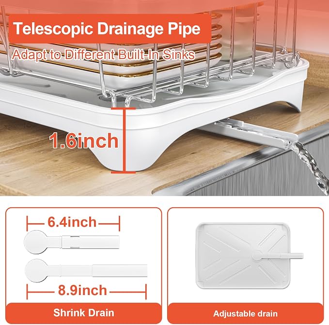 Dish Drying Rack for Kitchen Counter, 2-Tier 304 Stainless Steel Dish Rack - Image 5