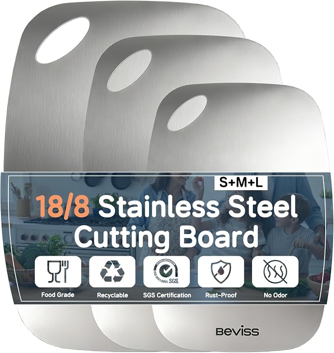 Non-Toxic Cutting Board Set of 3, 304 Stainless Steel Cutting Board Double Sided by HOME