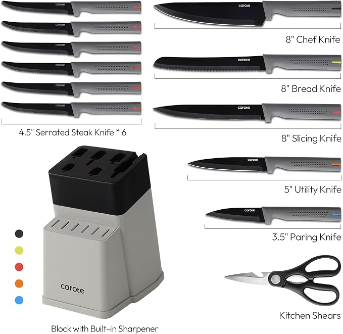 CAROTE 14Pcs Kitchen Knife Set, Stainless Steel knife set - Image 2