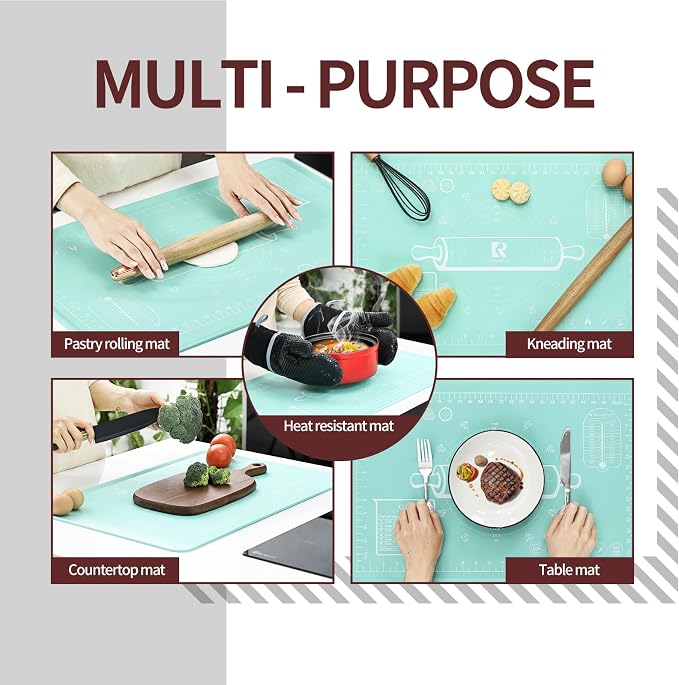 Silicone Baking Mat 20"L x 28"W, Extra Thick Dough Rolling Pad - Image 6