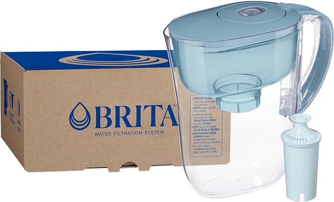 Brita Small 6 Cup Water Filter Pitcher, 1 BritaPlus Filter, Stone Blue by Brita
