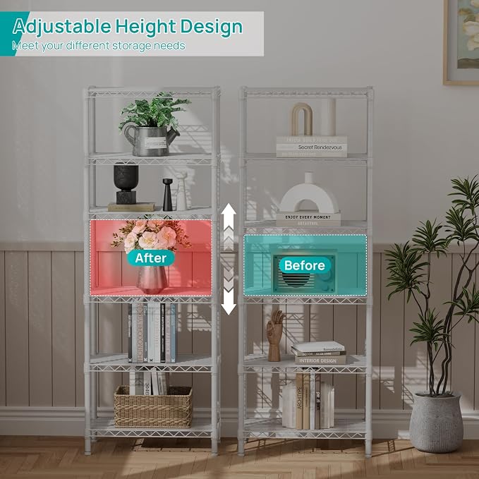 SINGAYE 6 Tier Shelf Adjustable Storage Wire Shelving Unit Metal Shelves - Image 4