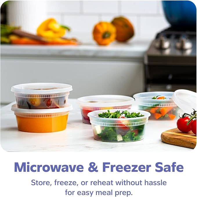 GUSTO [48 Sets - 8 oz. Plastic Deli Disposable Food Storage Containers - Slime - Image 3