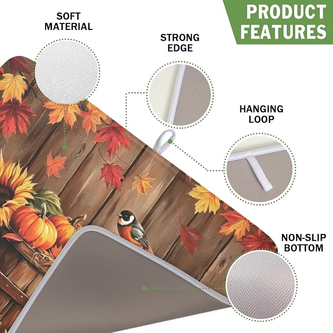 Fall Pumpkin Dish Drying Mat for Kitchen Counter Thanksgiving Autumn Harvest - Image 3