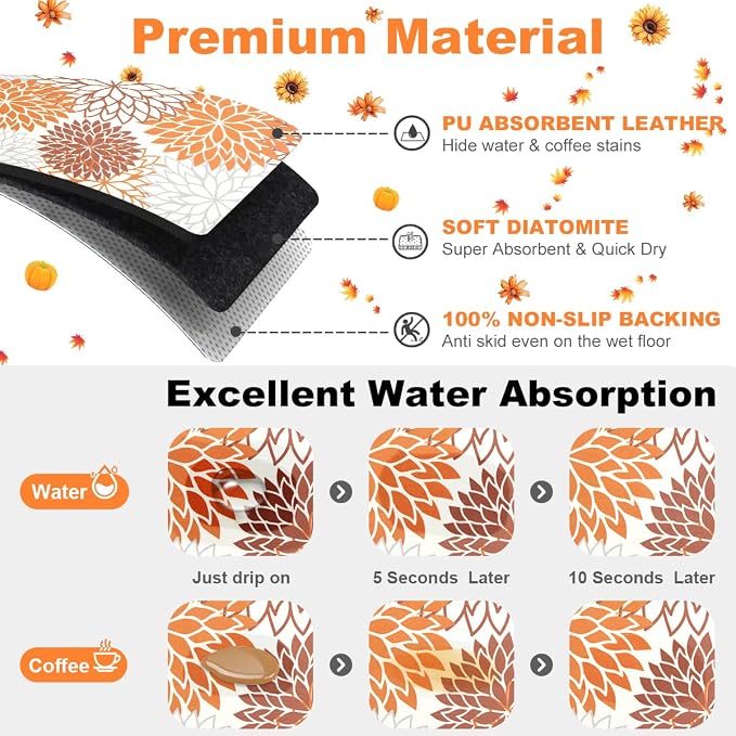 Findosom 2PCS 12" x 20" Fall Dish Drying Mat & 24" x 5.5" Sink Splash Guard - Image 3