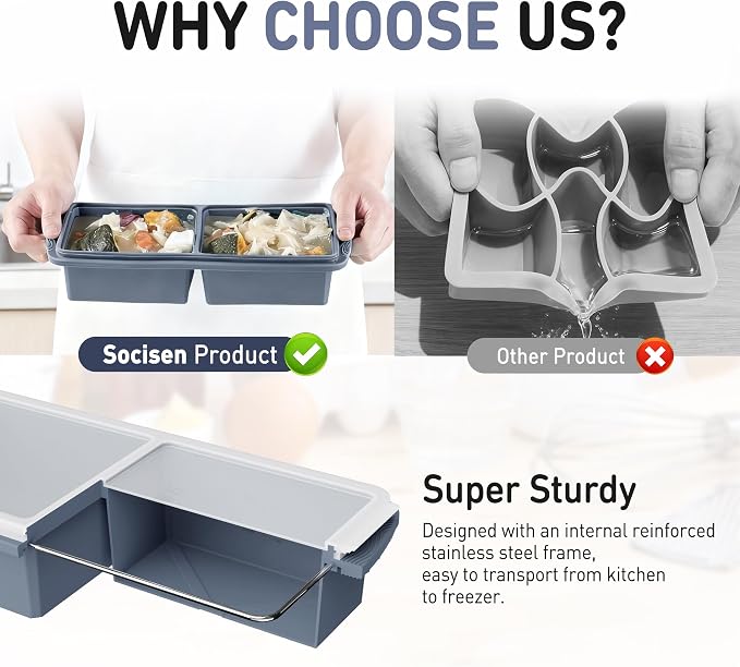 Silicone Freezer Tray with Lid Soup Freezer Container Molds with Steel - Image 4