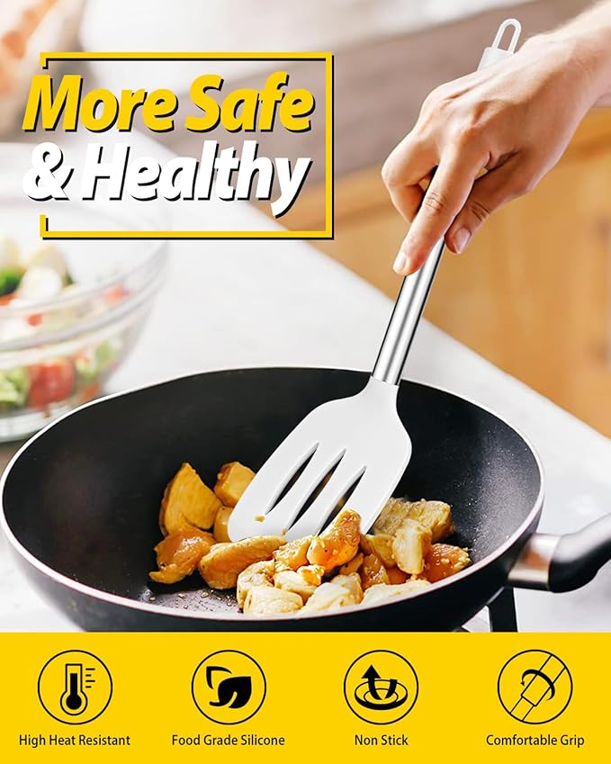 Pack of 4 Silicone Cooking Utensils Set, Non Stick Large Solid Spatulas - Image 4