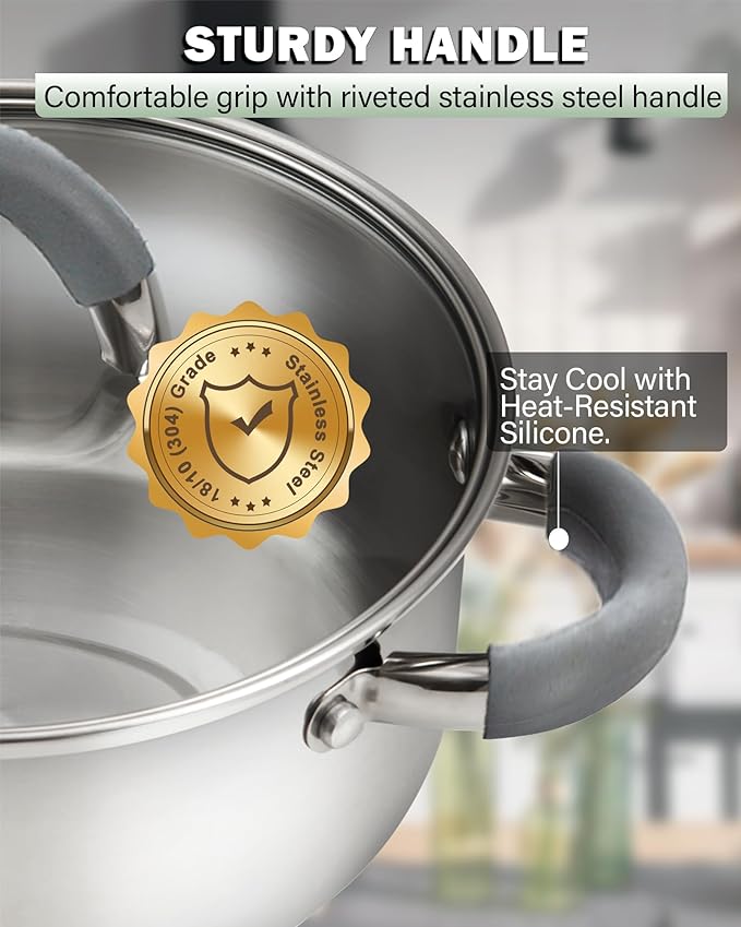 Cook N Home Stainless Steel Cookware Sets, 3-Ply 12 Pcs Pots and Pans Set - Image 6