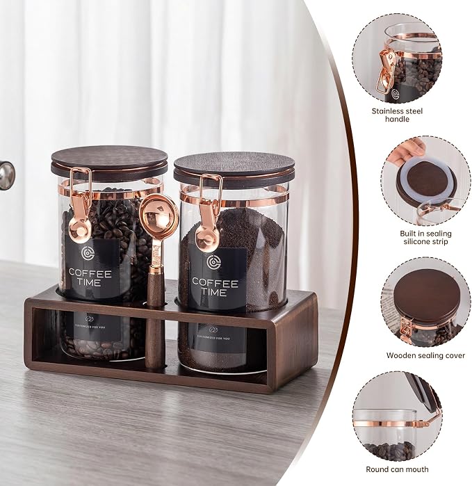 Glass Coffee & Sugar Canister Set, 2×45OZ Airtight Glass Storage Jars - Image 3
